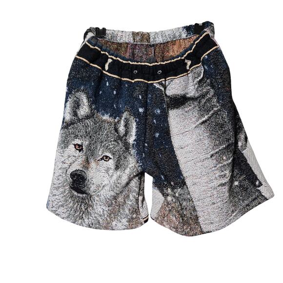 Wolf Print Tapestry Knit‎ Shorts L Unisex Loungewear, Art Knit, Statement Piece - Picture 3 of 9